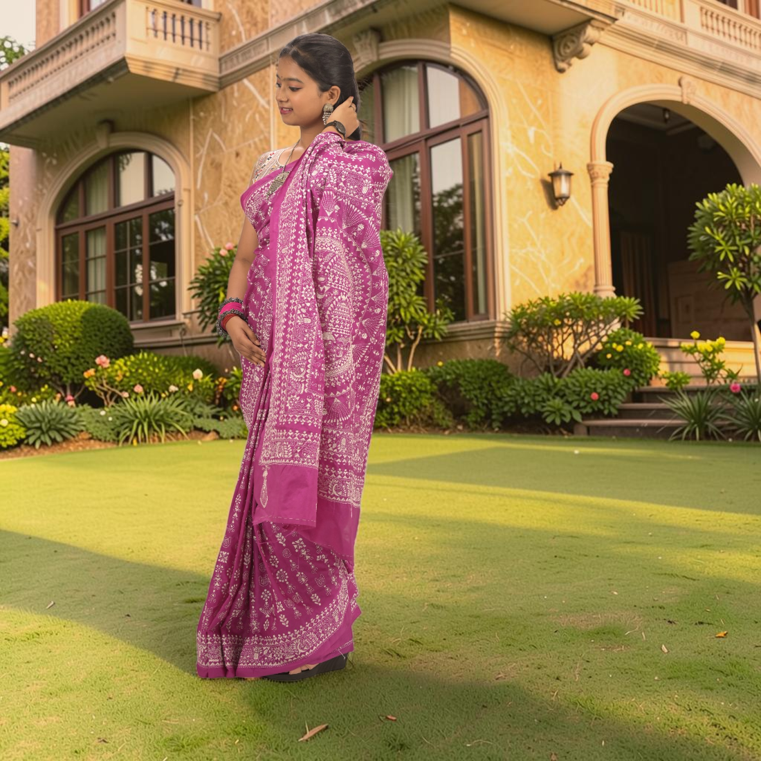 Rajanika Royale Madhubani Bangalore Silk Saree - Handcrafted Indian Art (View 5) | Art Angan