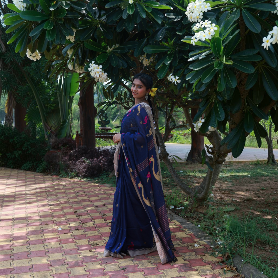 Neelayan Classic Khadi Cotton Saree - Handcrafted Indian Art (View 2) | Art Angan