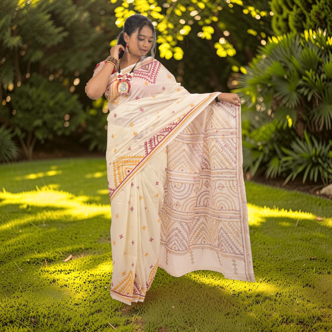 Shvetika Heritage Gujarati Stitch Bangalore Silk Saree - Handcrafted Indian Art (View 5) | Art Angan