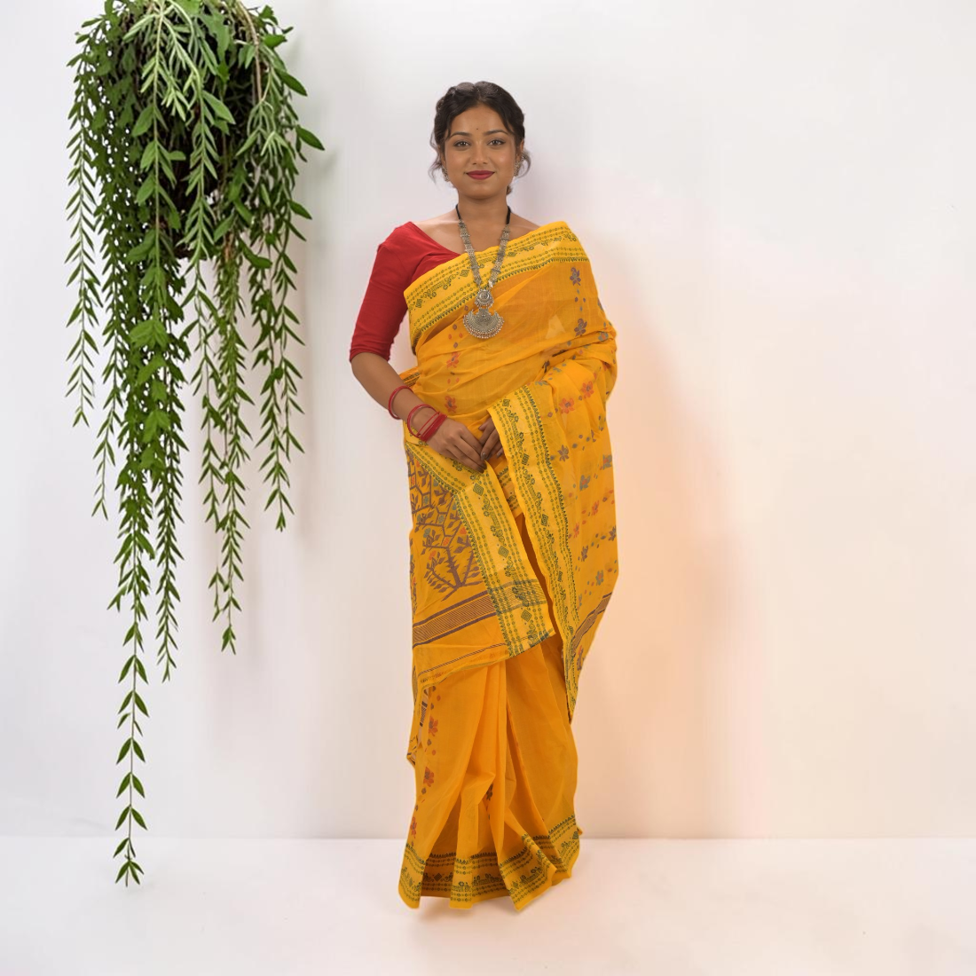 Kanaklata Jamdani Tangail Cotton Sare - Handcrafted Indian Art (View 3) | Art Angan