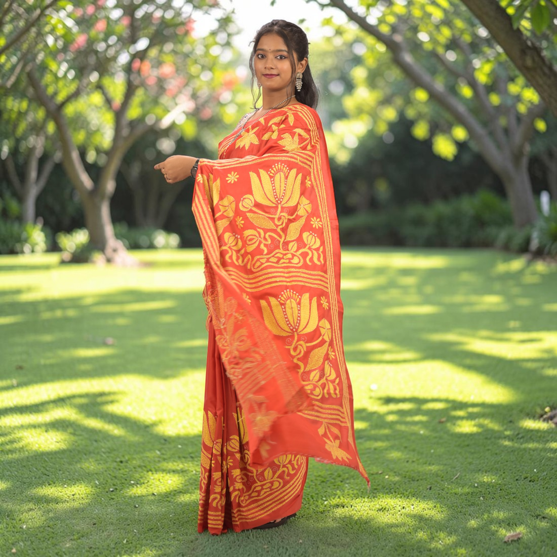 Rudrima Opulence Katha Stitch Bangalore Silk Saree - Handcrafted Indian Art (View 2) | Art Angan
