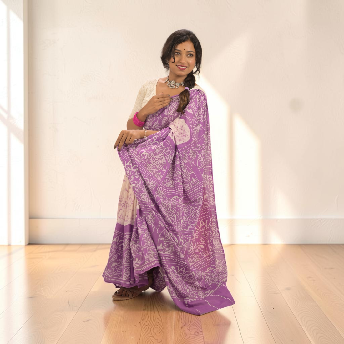 Lavanya Grace Pure Hand Batik Cotton Saree - Authentic Handcrafted Saree | Art Angan