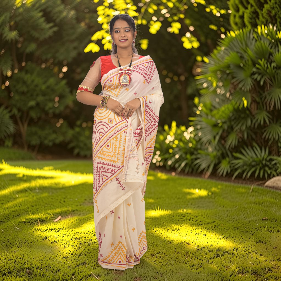 Shvetika Heritage Gujarati Stitch Bangalore Silk Saree - Handcrafted Indian Art (View 6) | Art Angan