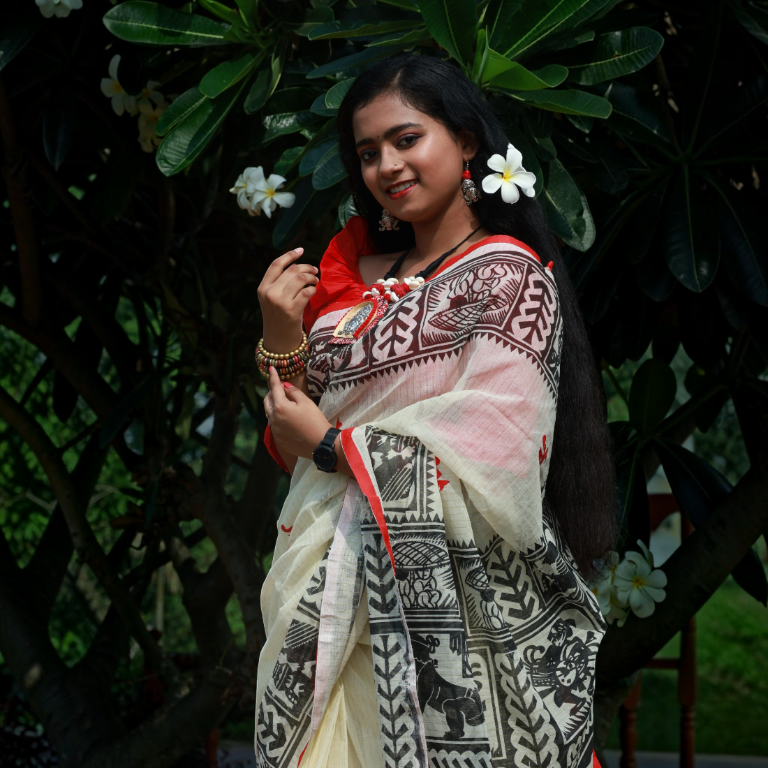 Barnika Sanskriti Aplique Cotton Saree - Authentic Handcrafted Saree | Art Angan